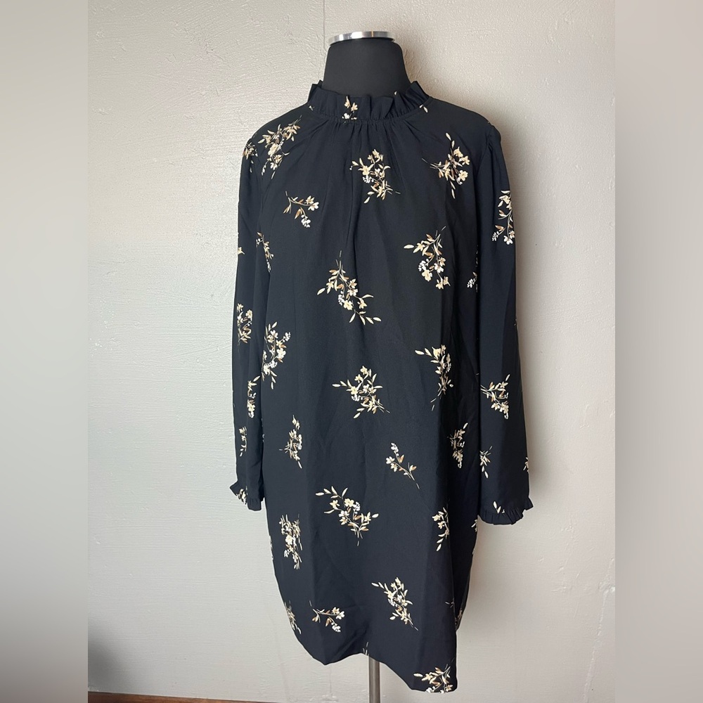 J. Crew Black Dress with Cream and Light Brown Floral Print